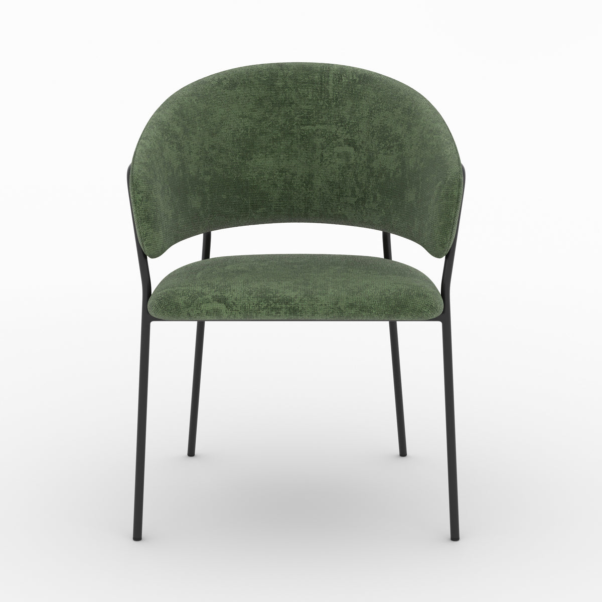 Chaise Amaya en tissu vert sapin et pieds en métal noir, vue de face - Maison Pavane