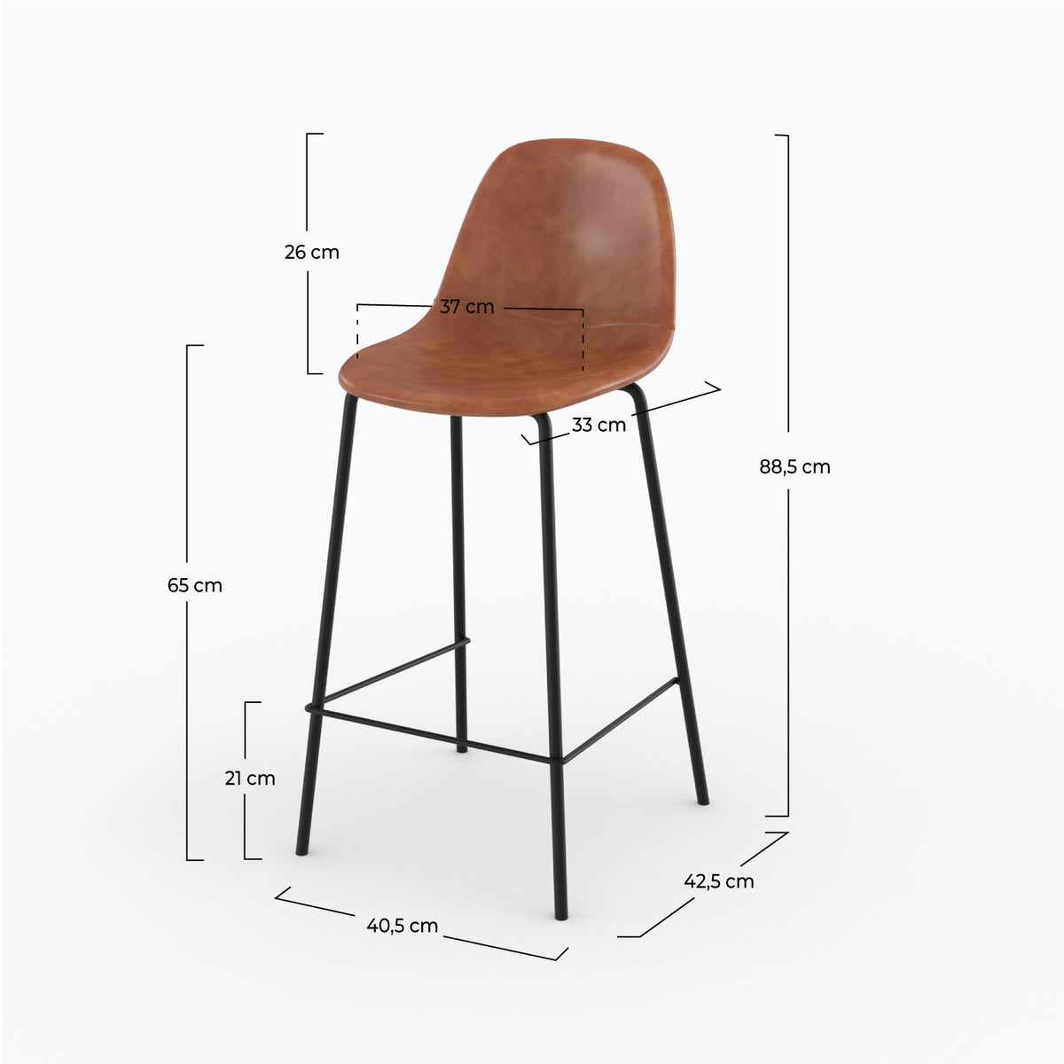 chaise bar en cuir synthetique camel 65 cm henrik