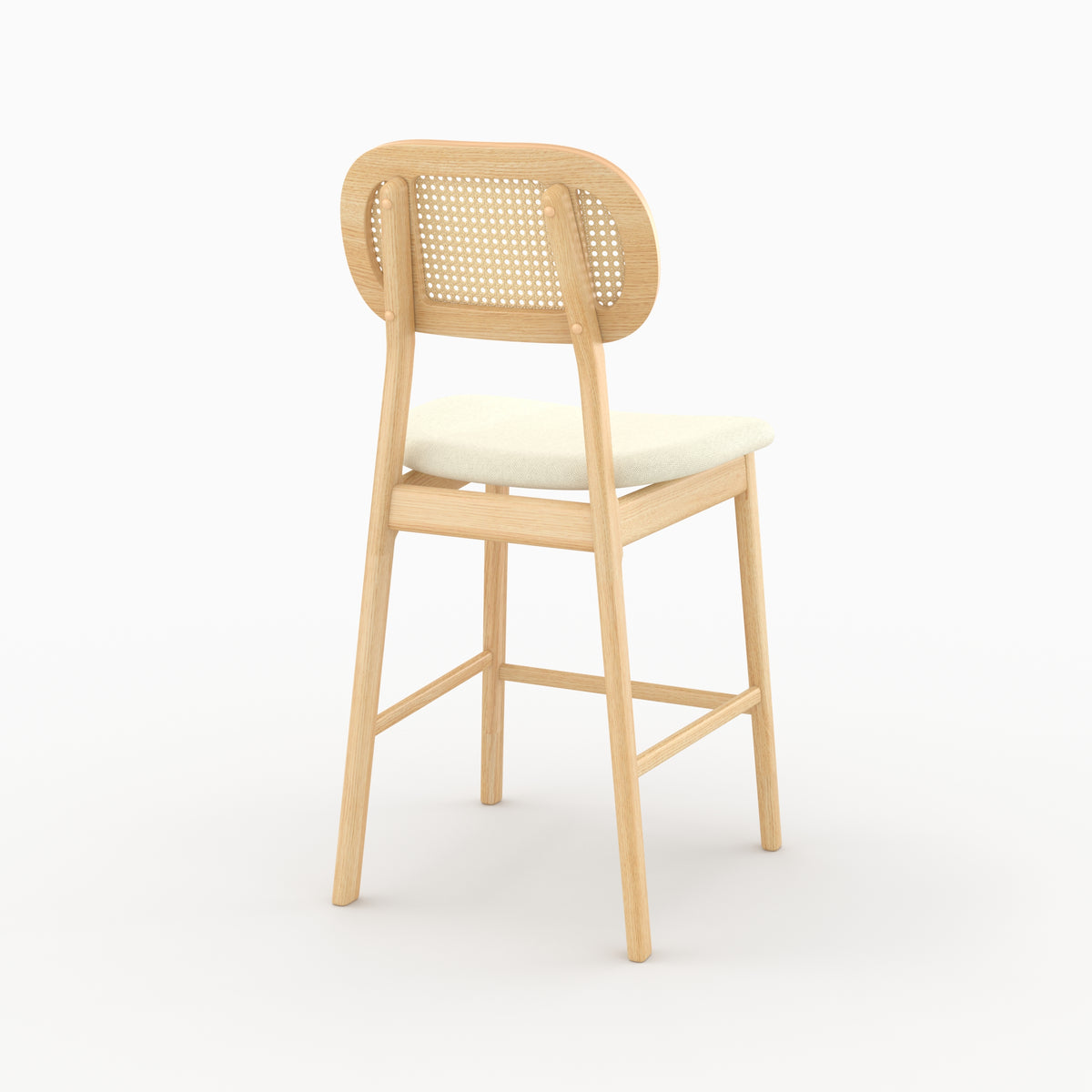 Chaise bar Maria mi-hauteur bois clair cannage rotin dos trois quarts – Maison Pavane