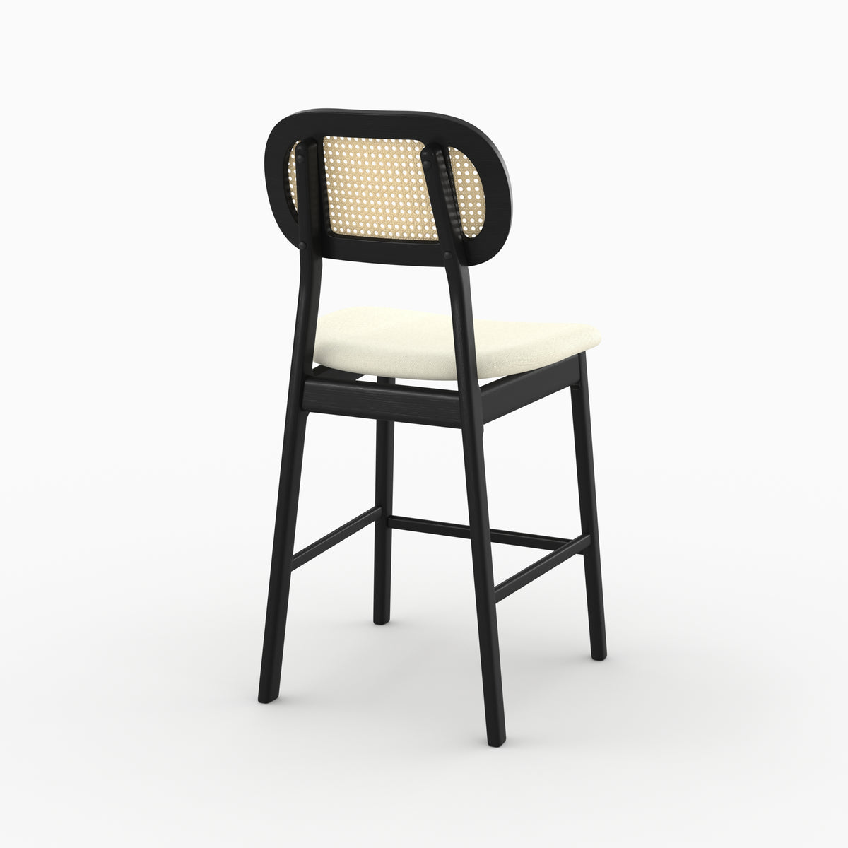 Chaise bar Maria mi-hauteur bois noir cannage rotin dos trois quarts – Maison Pavane