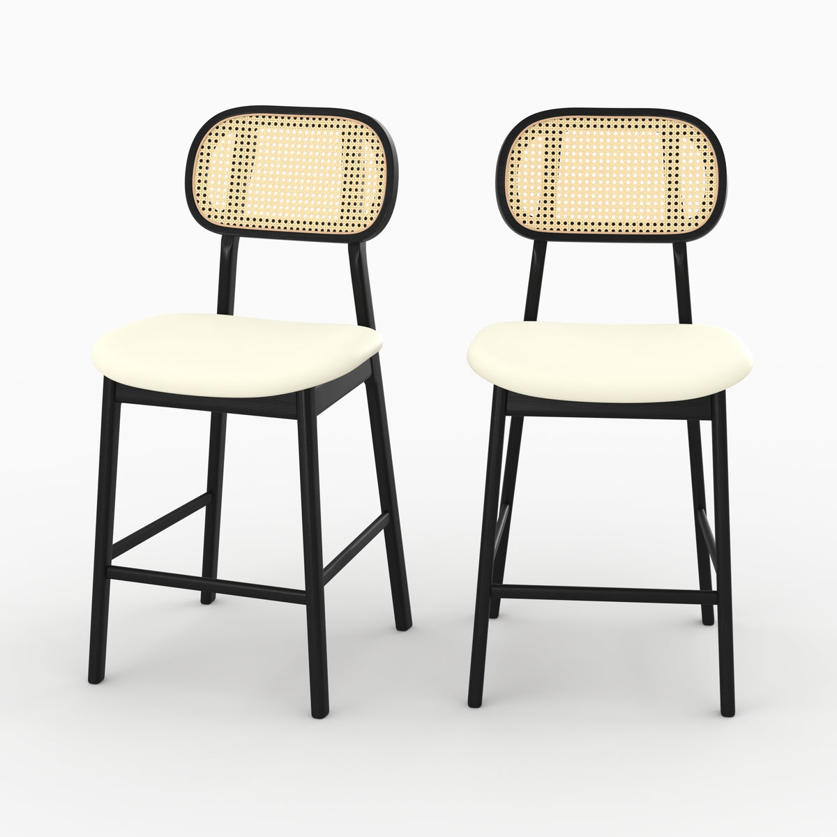 Chaise bar Maria mi-hauteur bois noir rotin cannage lot de 2 comptoir – Maison Pavane