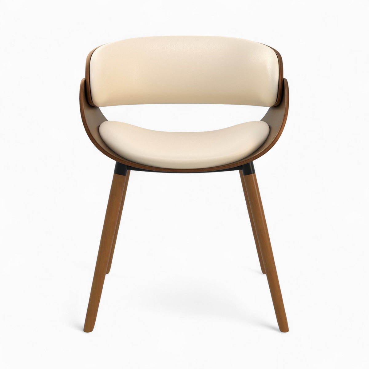 chaise beige polo en cuir synthetique et pieds en bois plaque noyer