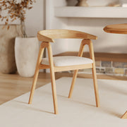 chaise bois clair dossier arrondi tissu beige hevea hwa