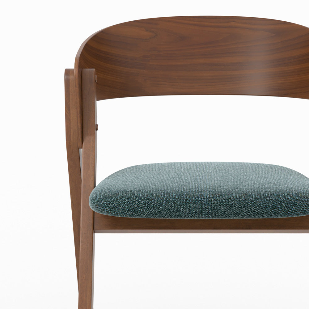 chaise bois fonce et tissu vert