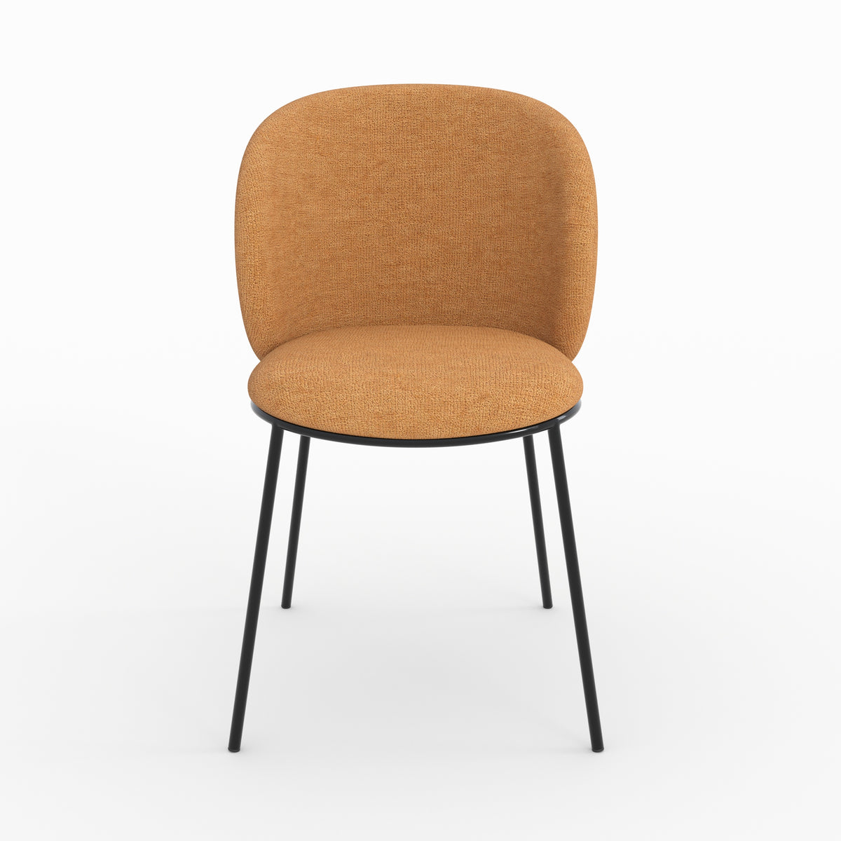 Chaise bulle tissu jaune moutarde pieds métal noir vue face