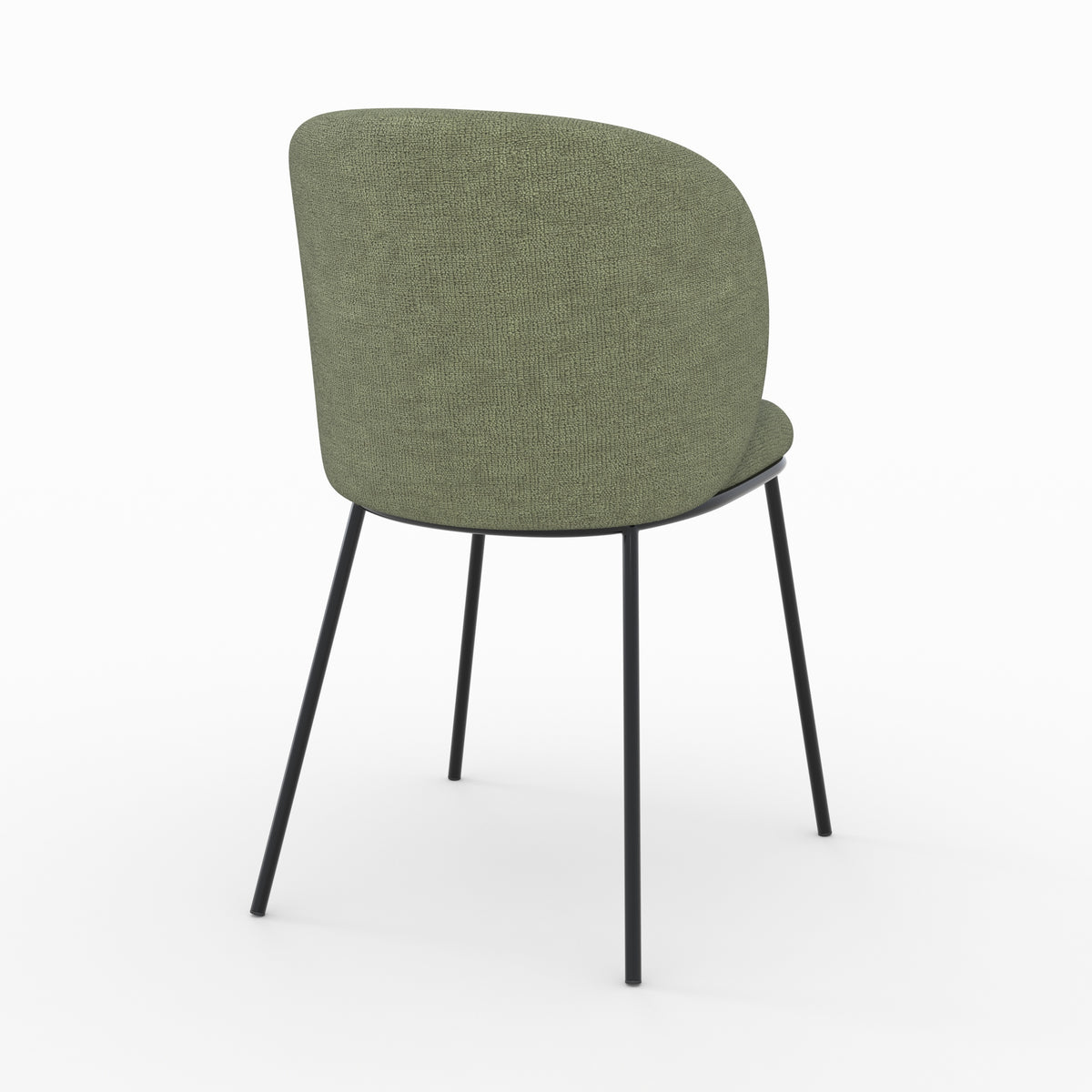 Chaise bulle vert kaki pieds métal noir tissu vue trois quarts arrière
