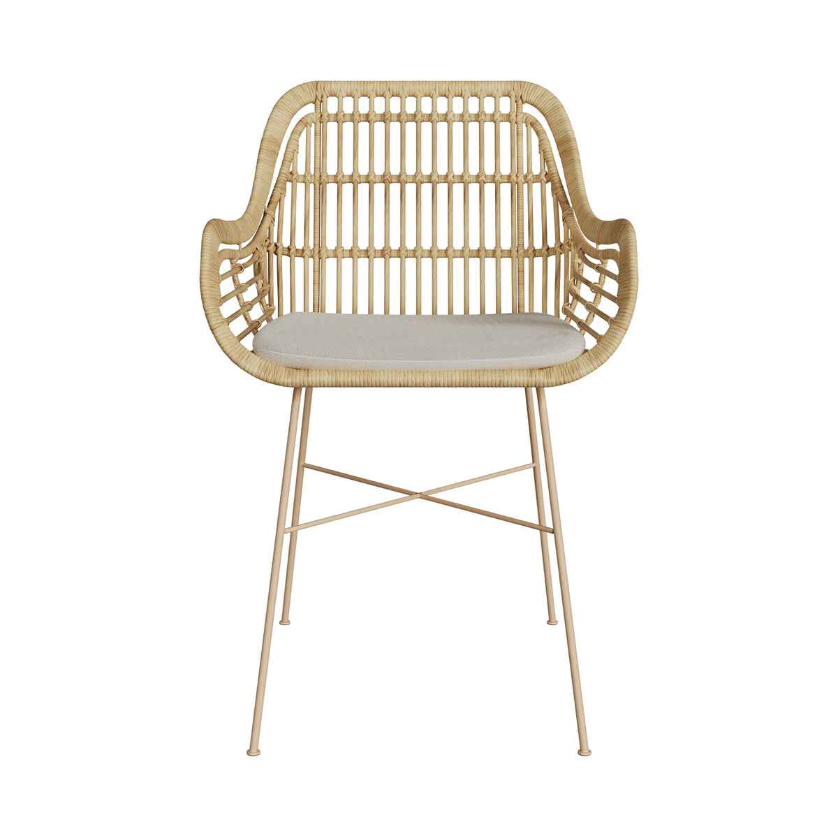 sedia chiloe in rattan con piedi in metallo beige e cuscino beige