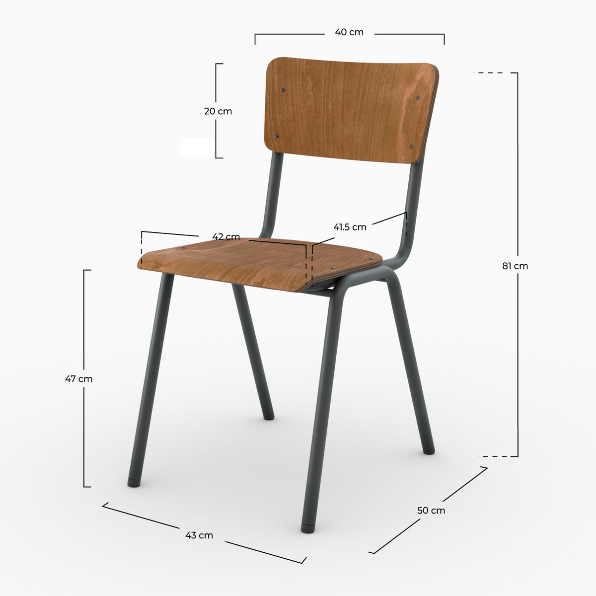Chaise Clem écolier bois foncé métal noir dimensions – Maison Pavane