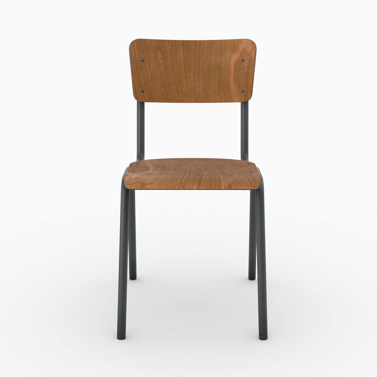 Chaise Clem écolier bois foncé métal noir face – Maison Pavane
