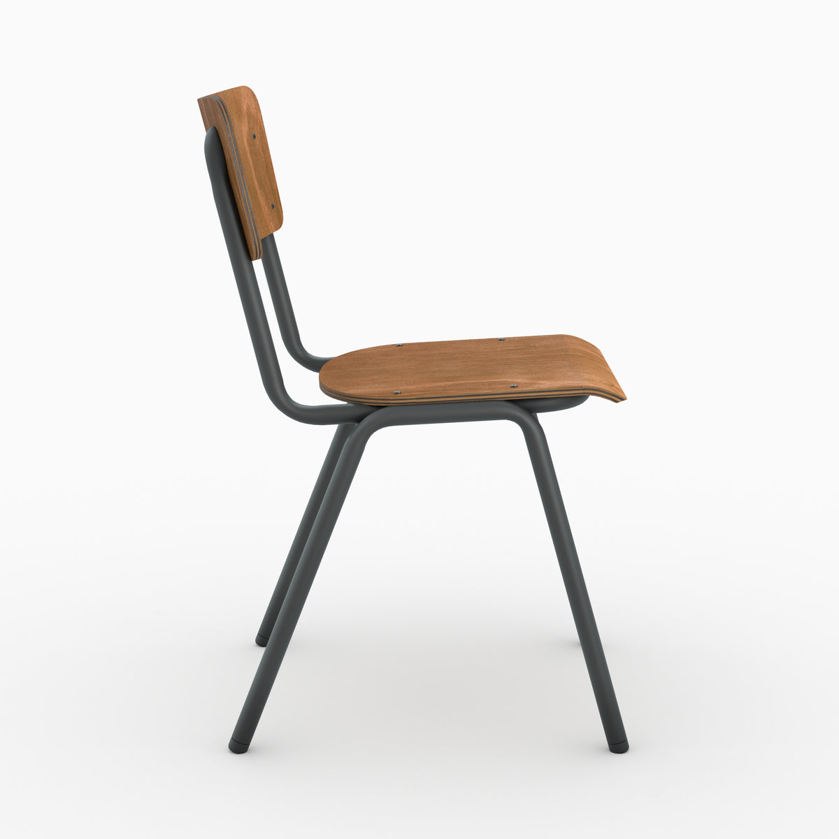Chaise Clem industriel bois foncé métal noir profil – Maison Pavane