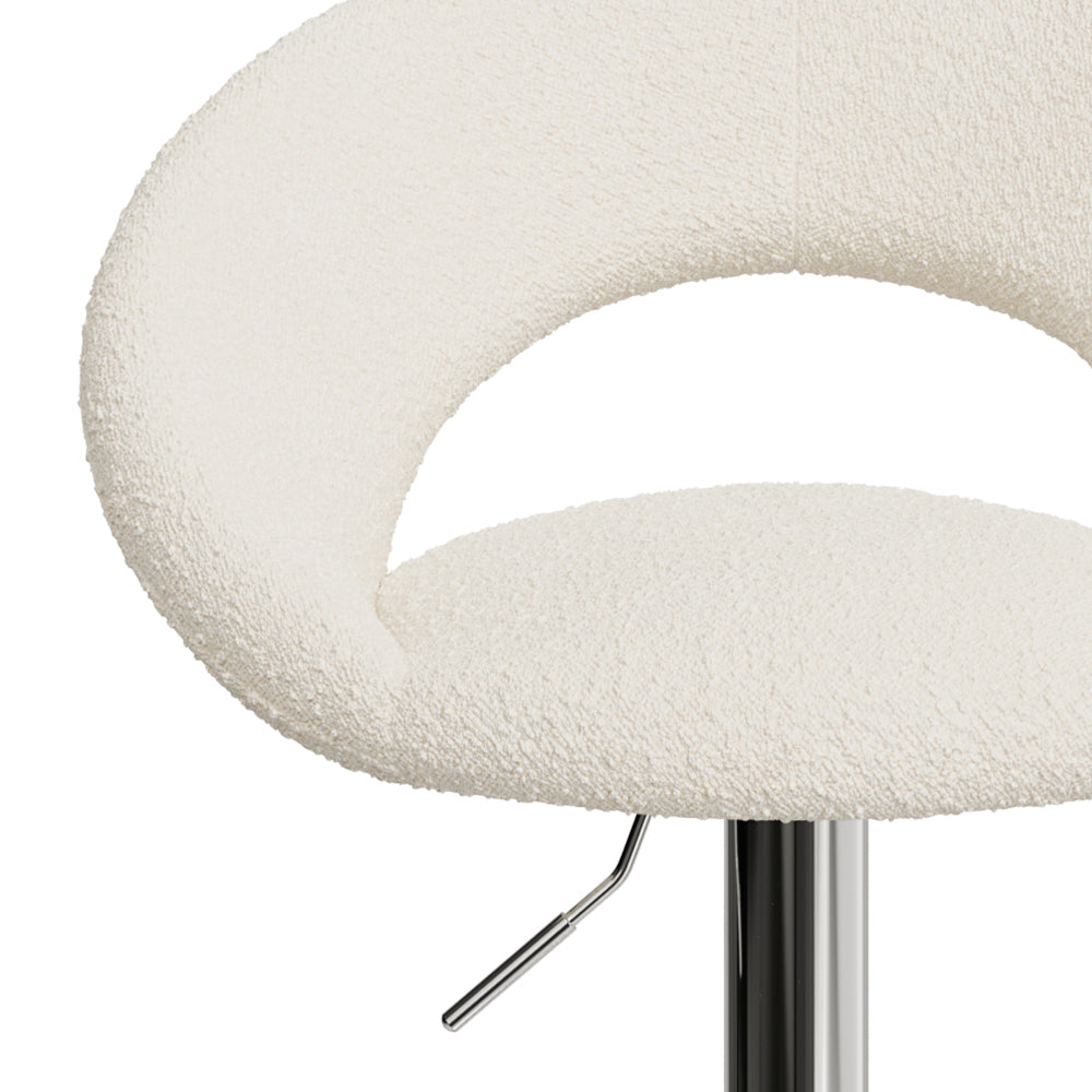 sedia cloclo da bar tessuto boucle crema gambe metalliche cromate