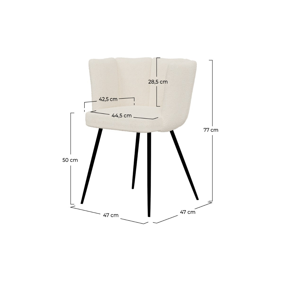 sedia cosette in tessuto bouclé beige con gambe in metallo, set di 2