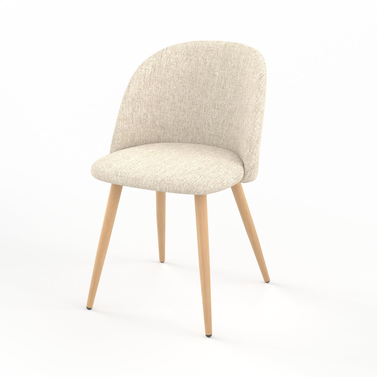 Chaise Cozy en tissu greige et pieds en métal imitation bois, vue trois-quarts - Maison Pavane