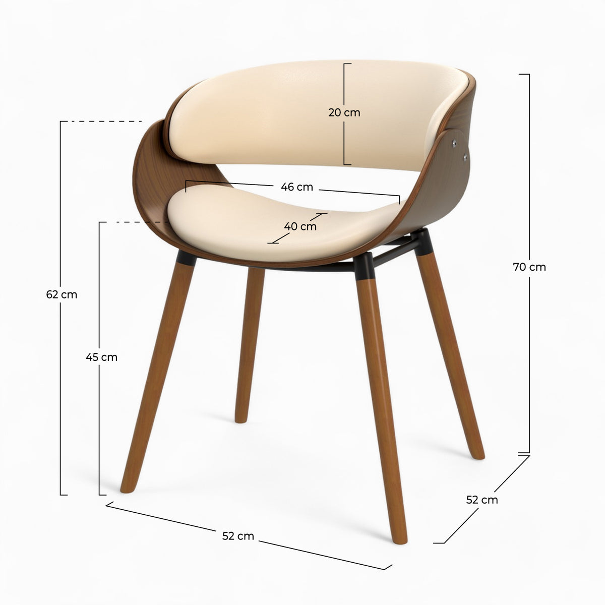 chaise cuir synthetique beige polo pieds plaque bois noyer