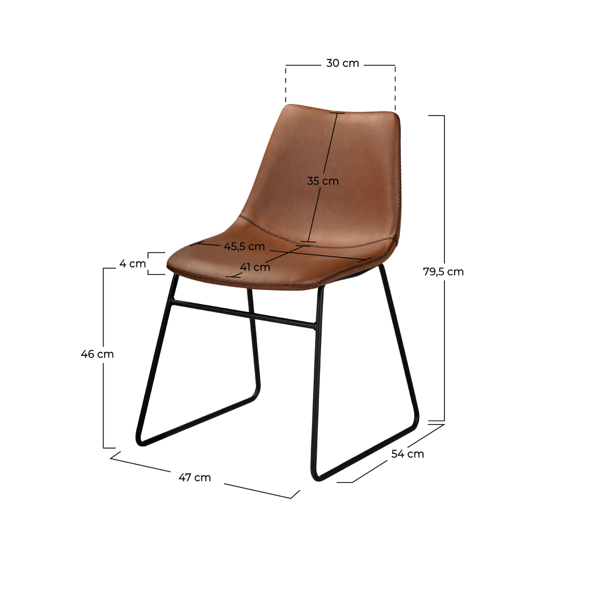 chaise cuir synthetique marron gaspard pieds traineaux noirs _1