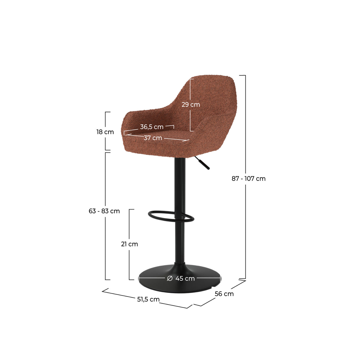 chaise de bar adam rouge brique lot de 2