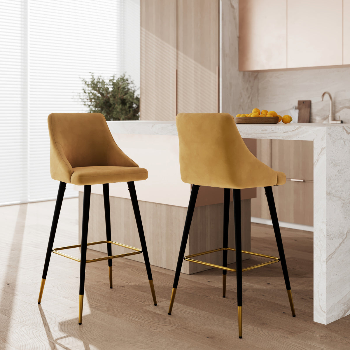 chaise de bar aristote velours jaune curry 77