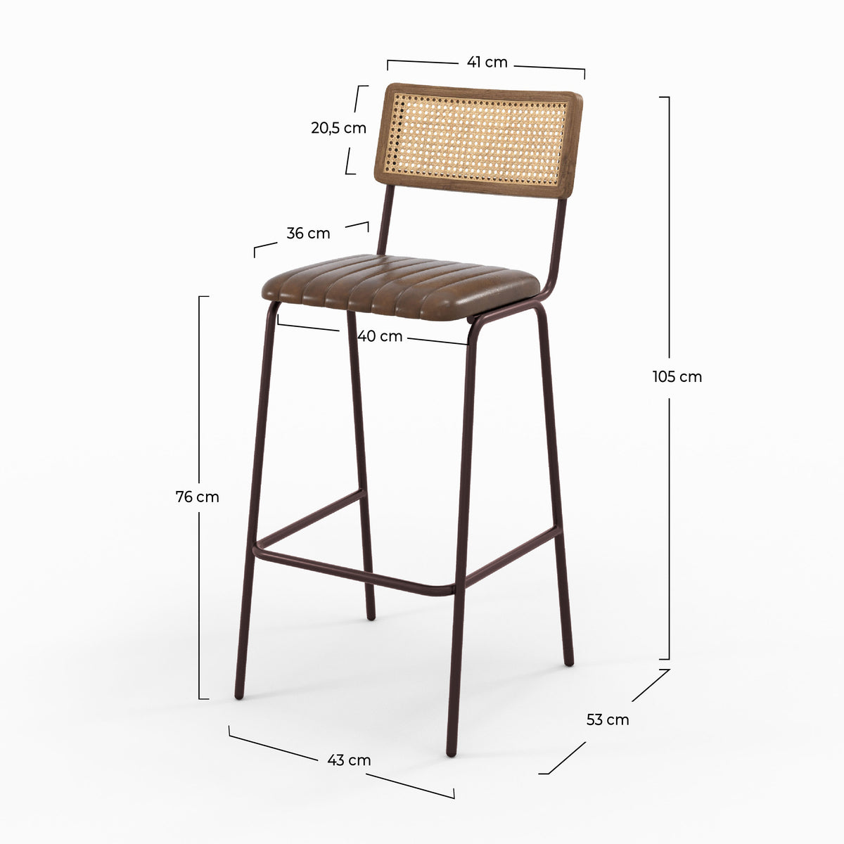 Chaise de bar Arsène 76 cm, dimensions et cotes - Maison Pavane