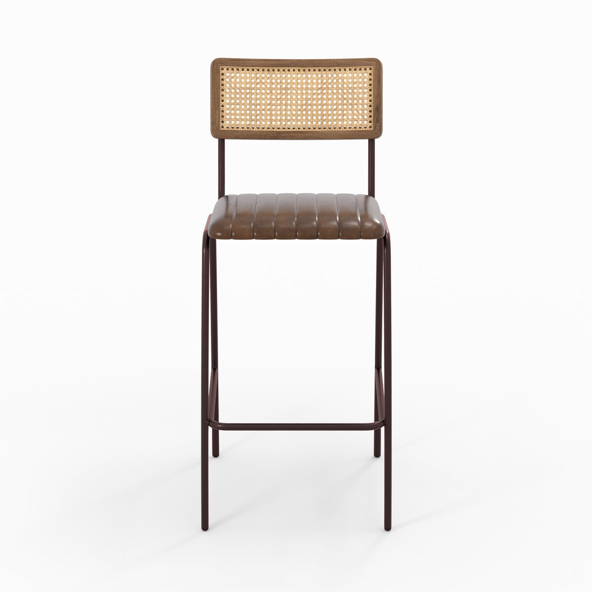 Chaise de bar Arsène en cuir marron, vue de face - Maison Pavane