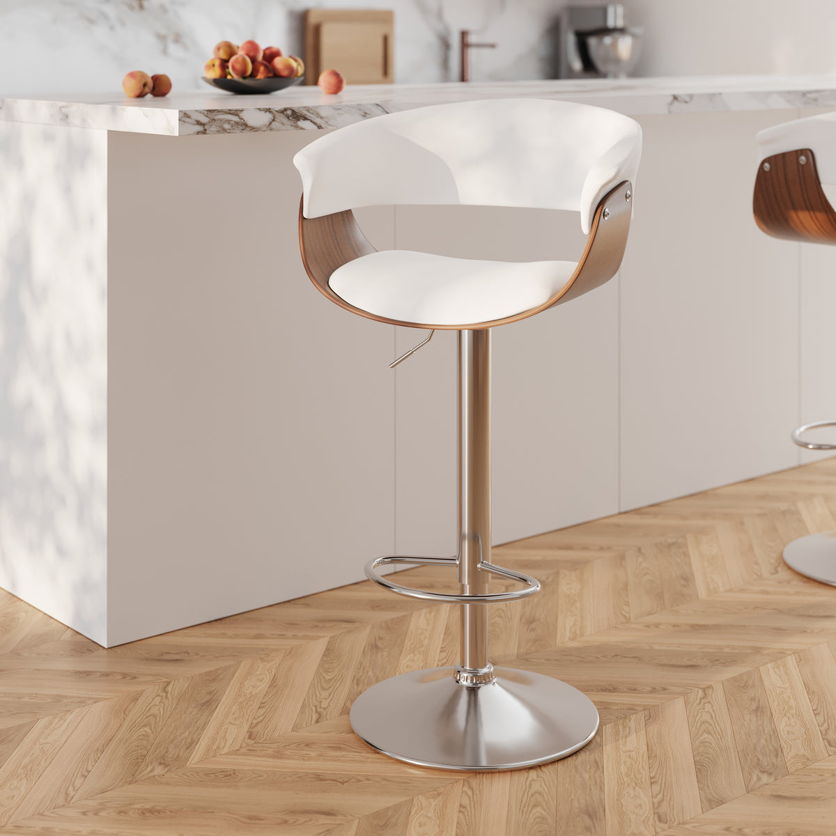 chaise de bar blanche pivotante avec accoudoirs basile reglable