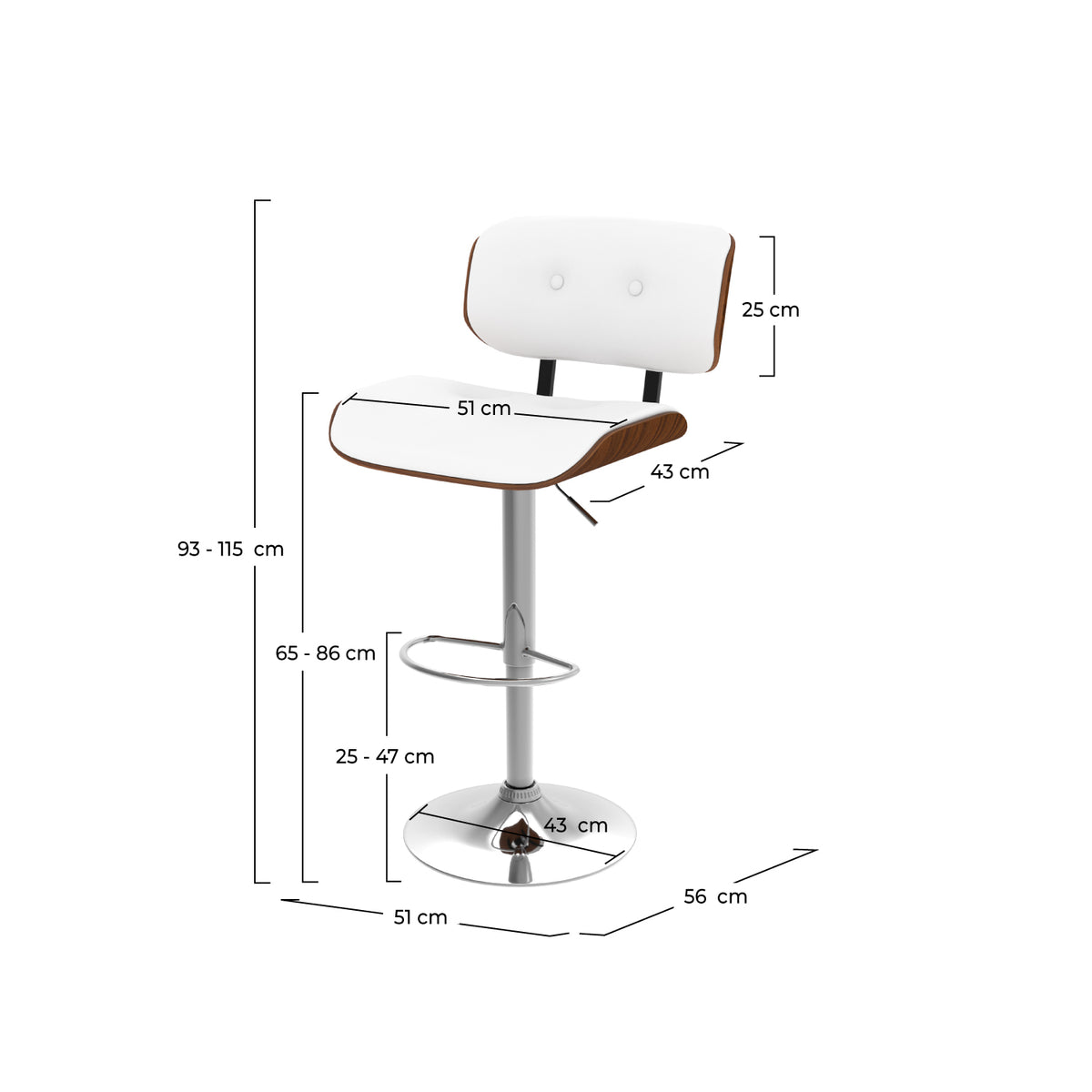 sedia da bar bianca regolabile girevole 69 91 cm melchior
