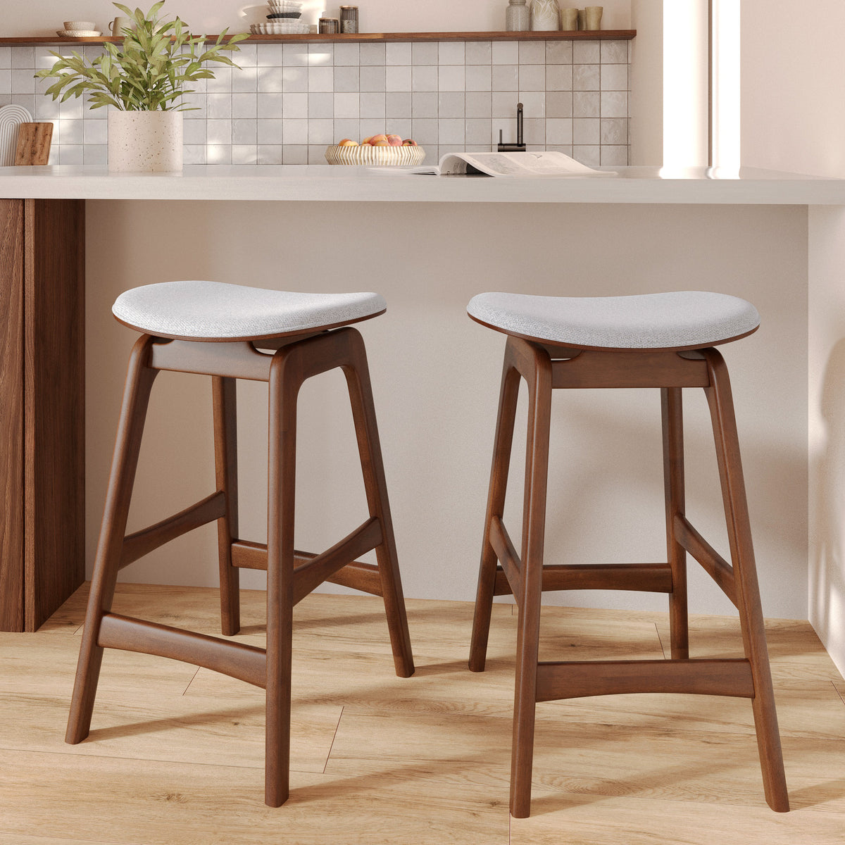 chaise de bar bois et tissu gris 65