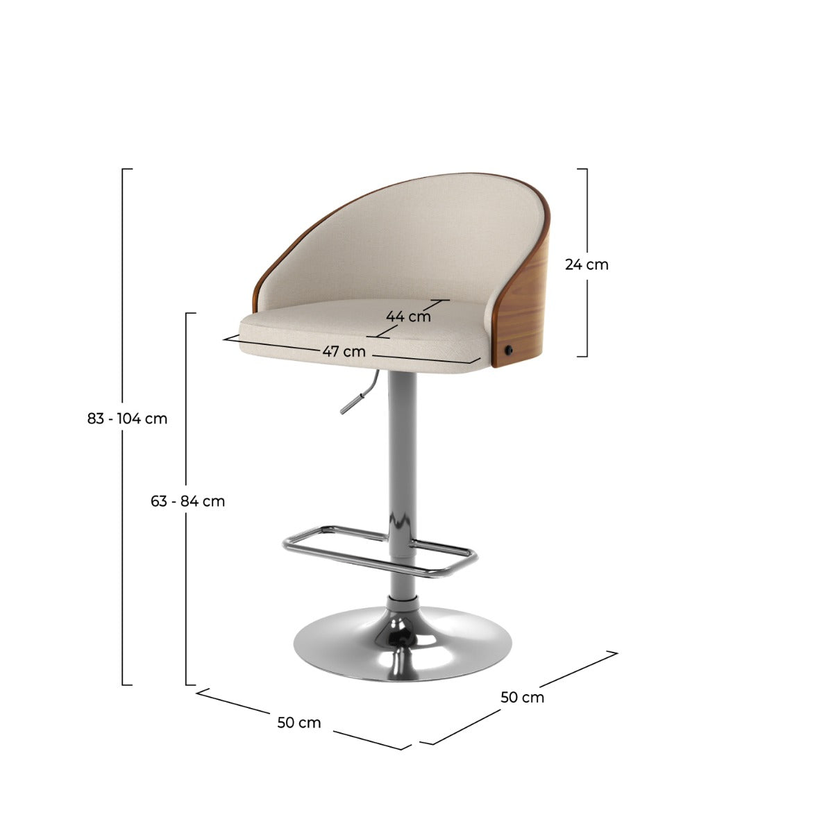 chaise de bar carmelo beige 63 84 cm