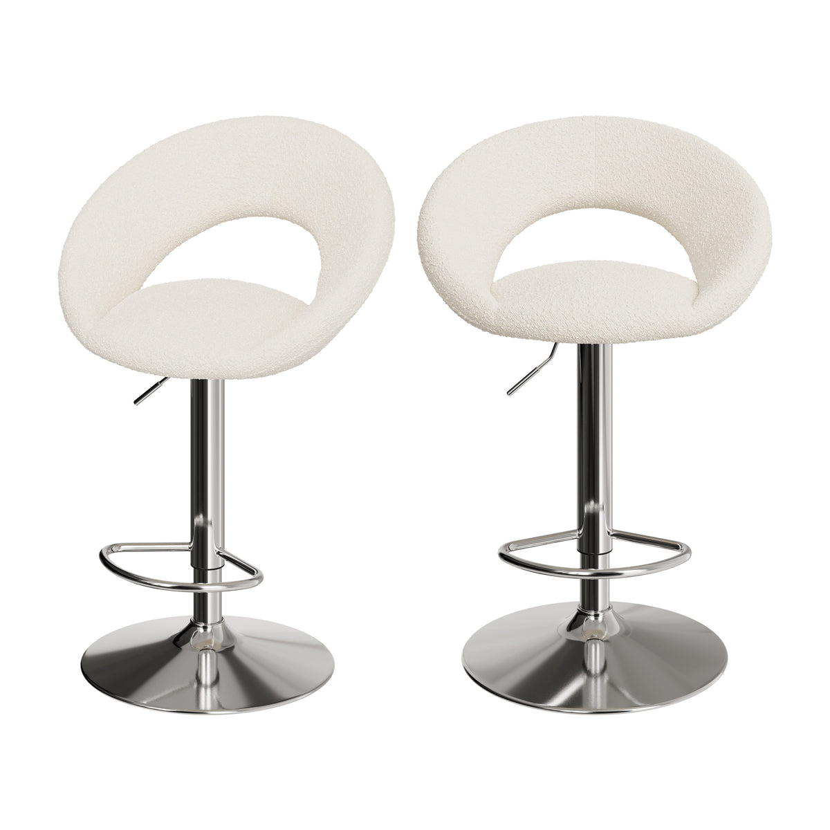 chaise de bar cloclo tissu boucle creme reglable
