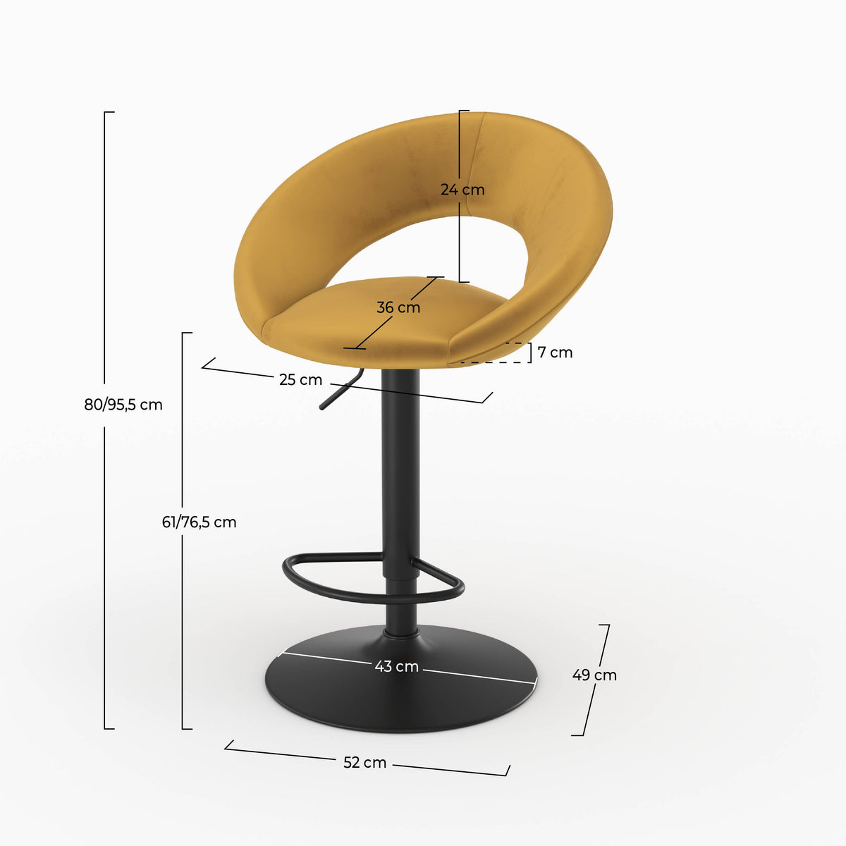 Chaise de bar Cloclo velours curry dimensions schéma – Maison Pavane