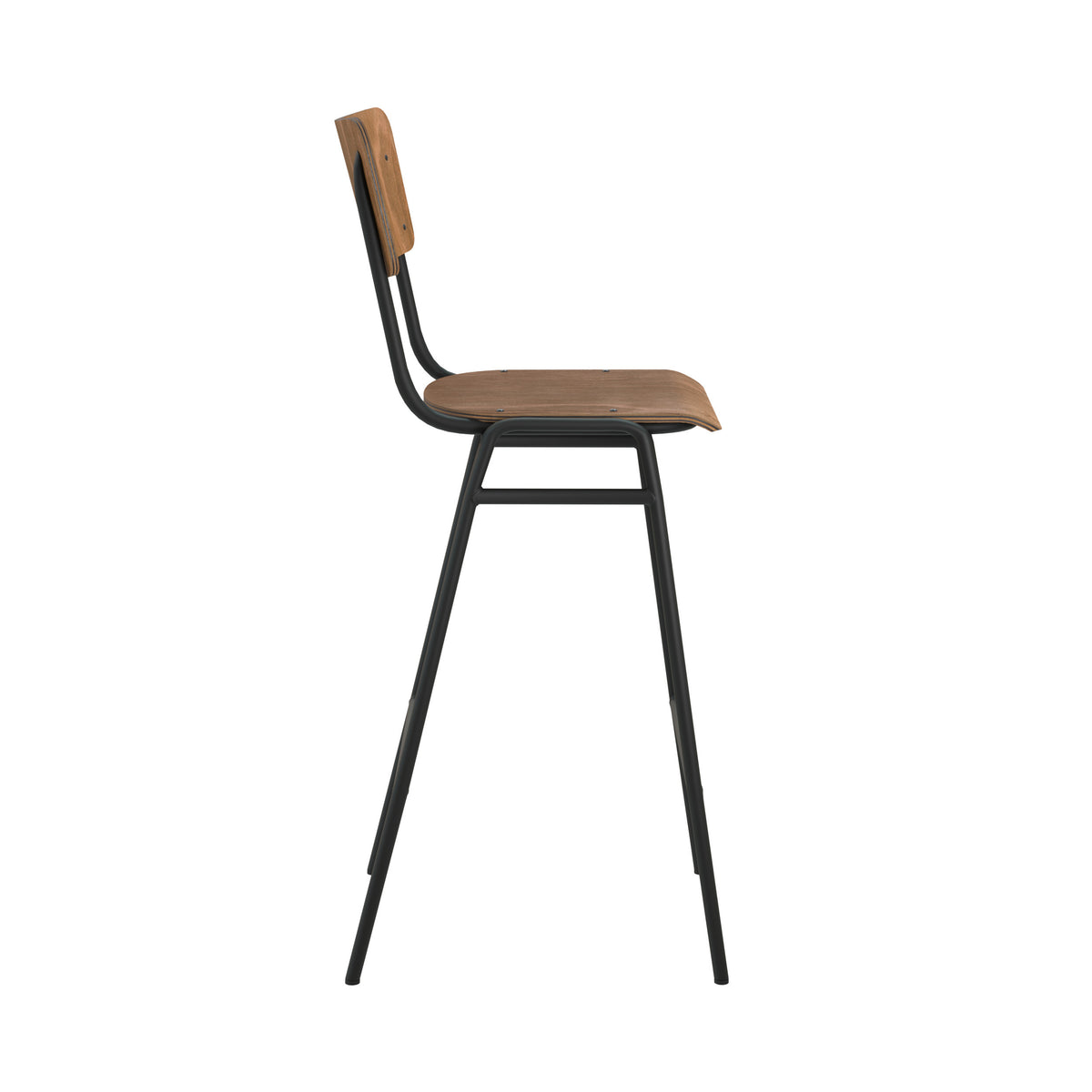 Chaise de bar écolier bois foncé pieds métal 75 cm Clem – Maison Pavane