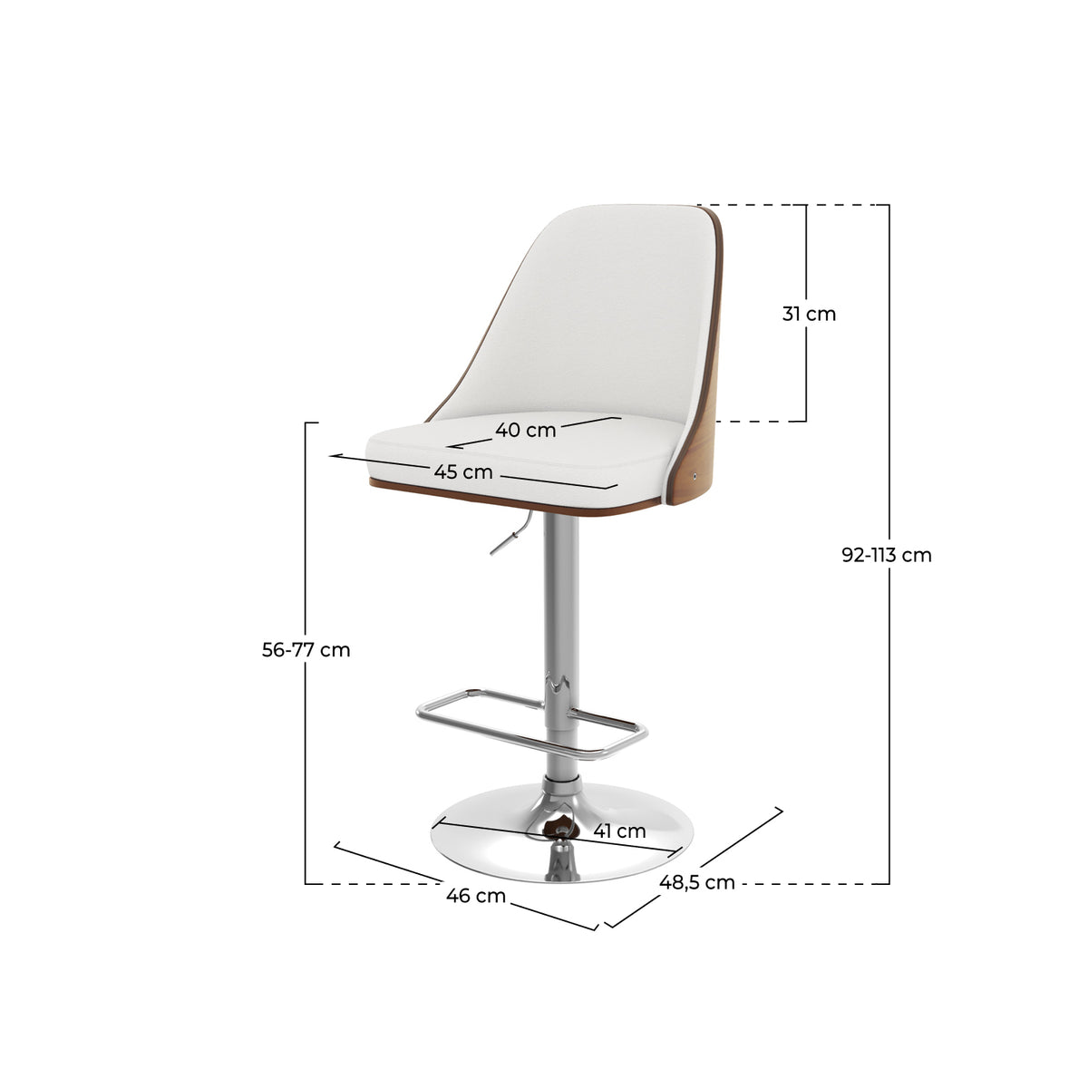 chaise de bar en bois et blanc georges reglable pivotante