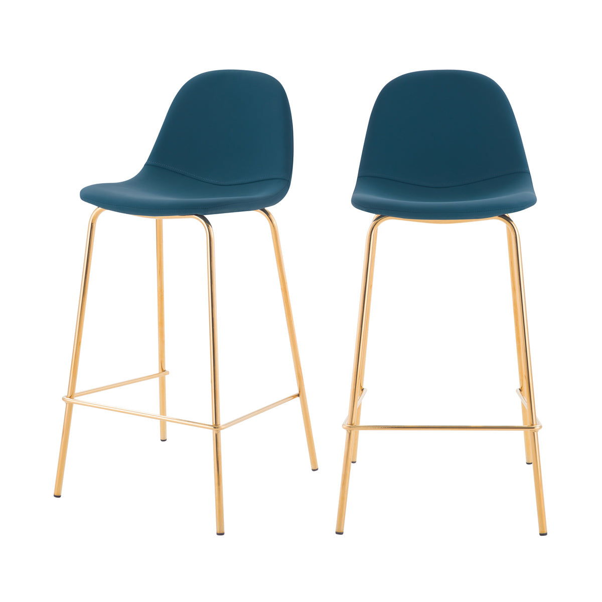 chaise de bar en cuir synthetique bleue pieds dores