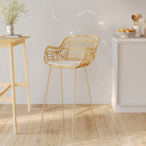 chaise de bar en metal beige et coussin blanc 71 cm chiloe