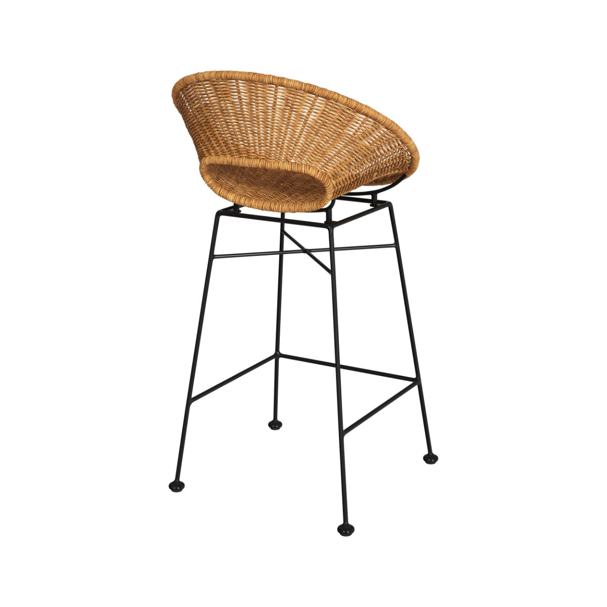 sedia da bar in rattan intrecciato e gambe in metallo rava