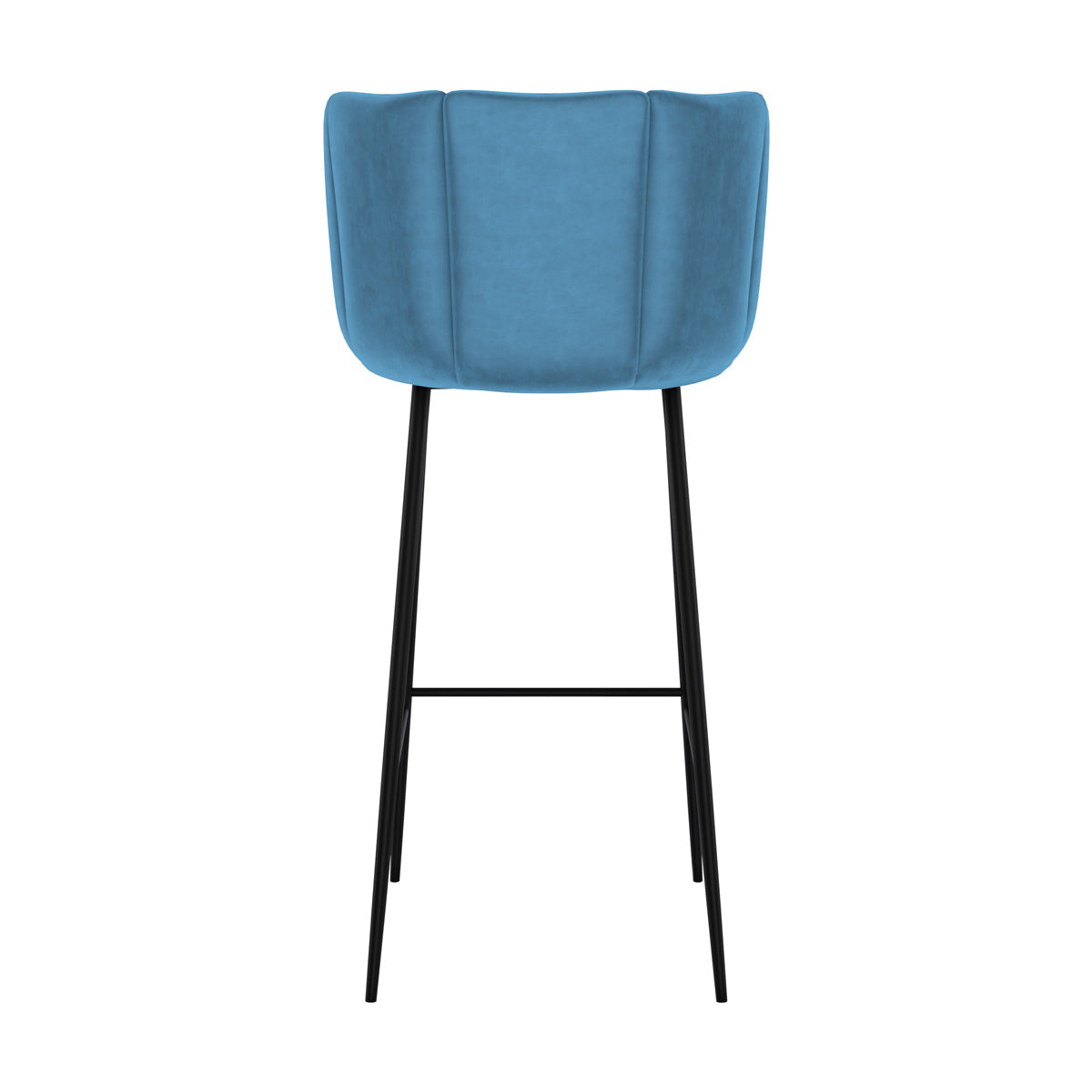 chaise de bar en velours bleu et pieds en metal rosy