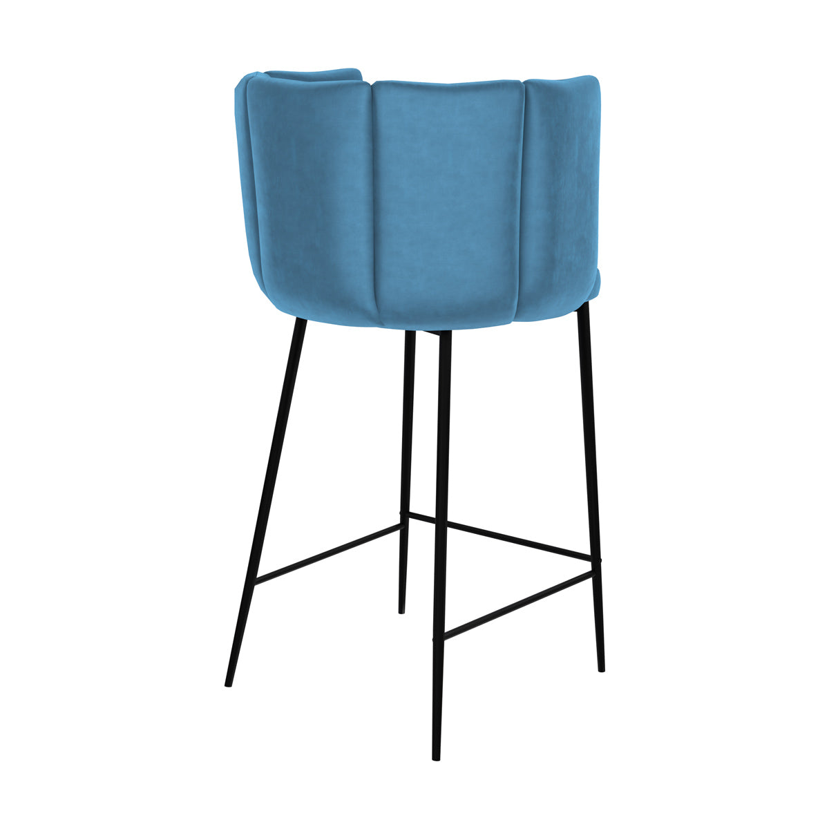 chaise de bar en velours bleu et pieds en metal rosy