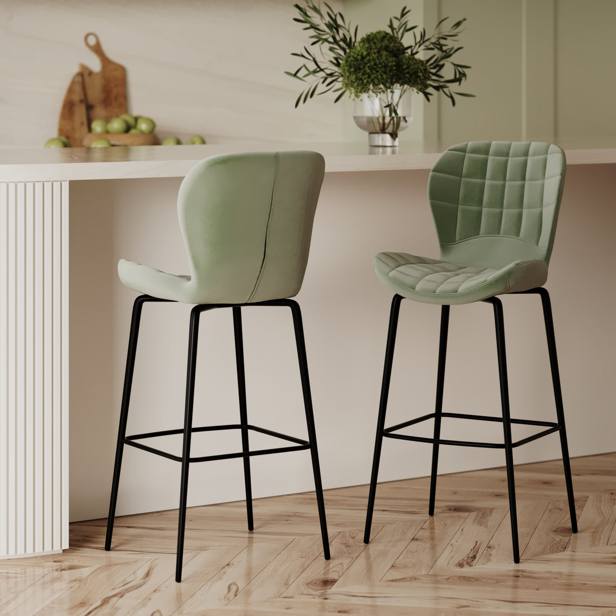 chaise de bar en velours vert 75 cm lot de 2 mazzia