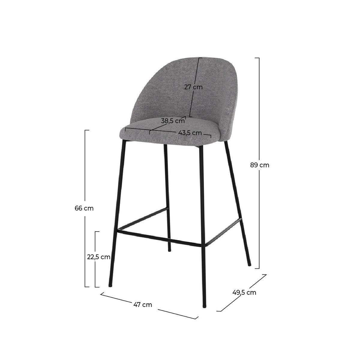 Chaise de bar gris foncé Karl