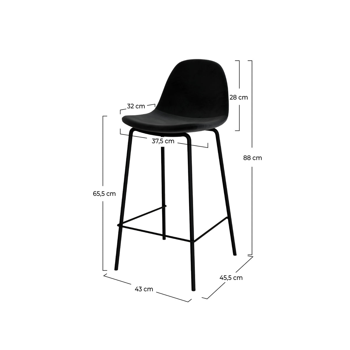 chaise de bar henrik velours noir pieds metal
                            