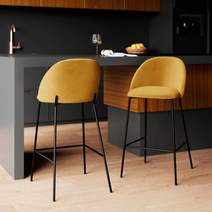 sedia da bar Karl in velluto giallo senape 66 cm