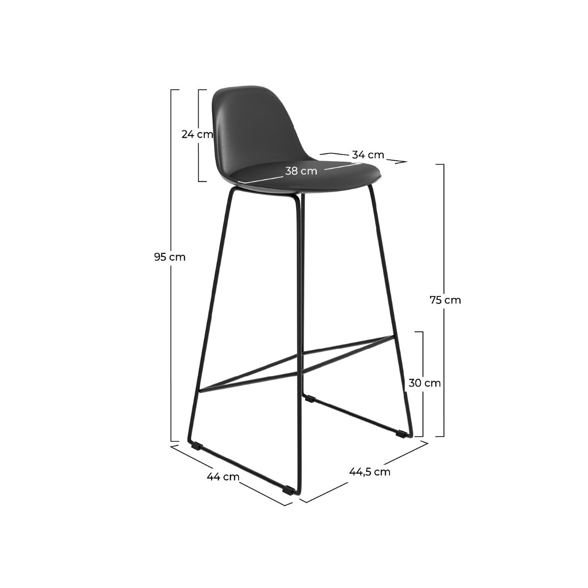 sedia da bar leni 75 cm set di 2