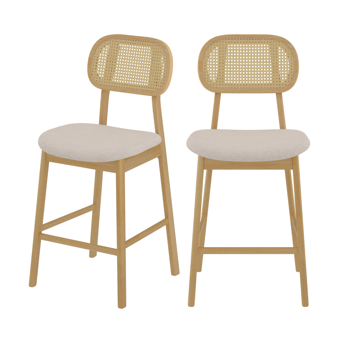 chaise de bar lison mi hauteur en tissu beige et bois 60 cm lot de 2