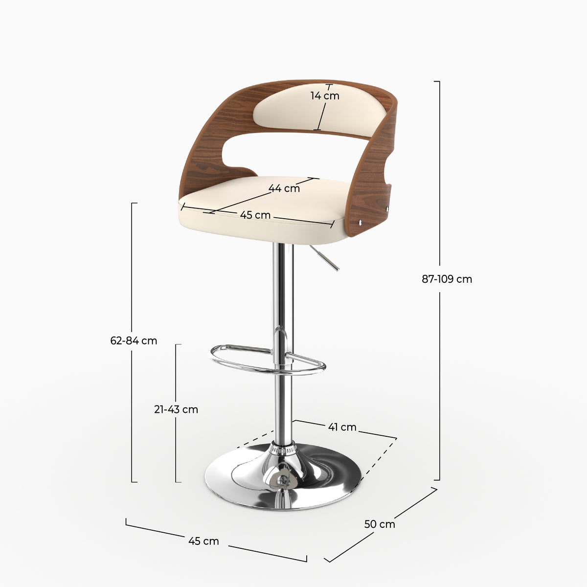 Chaise de bar Louis bois marron et cuir synthétique blanc dimensions – Maison Pavane
