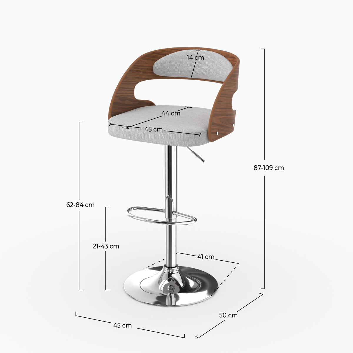 Chaise de bar Louis réglable 62-84 cm gris clair dimensions – Maison Pavane