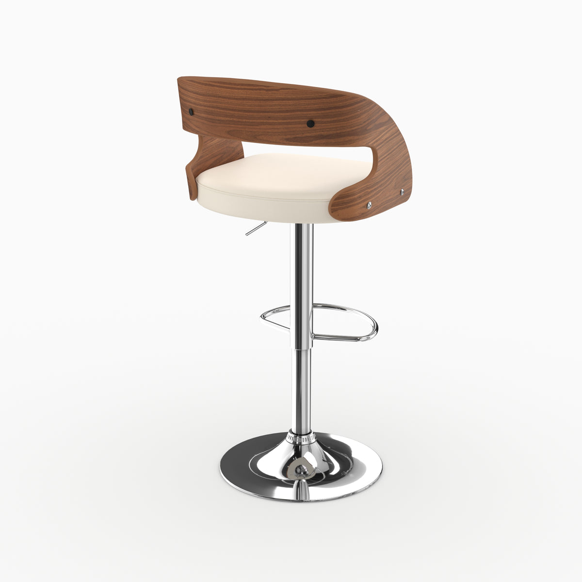 Chaise de bar Louis réglable bois courbé noyer blanc trois quarts arrière – Maison Pavane