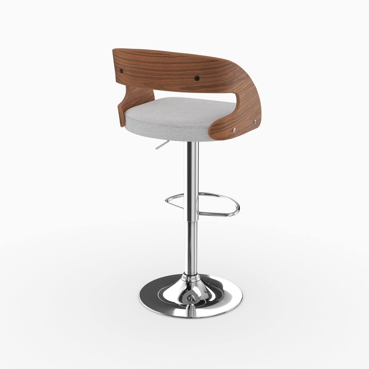 Chaise de bar Louis réglable bois courbé noyer gris clair trois quarts arrière – Maison Pavane