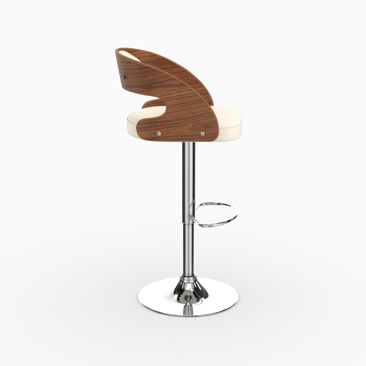 Chaise de bar Louis scandinave bois courbé noyer blanc profil – Maison Pavane