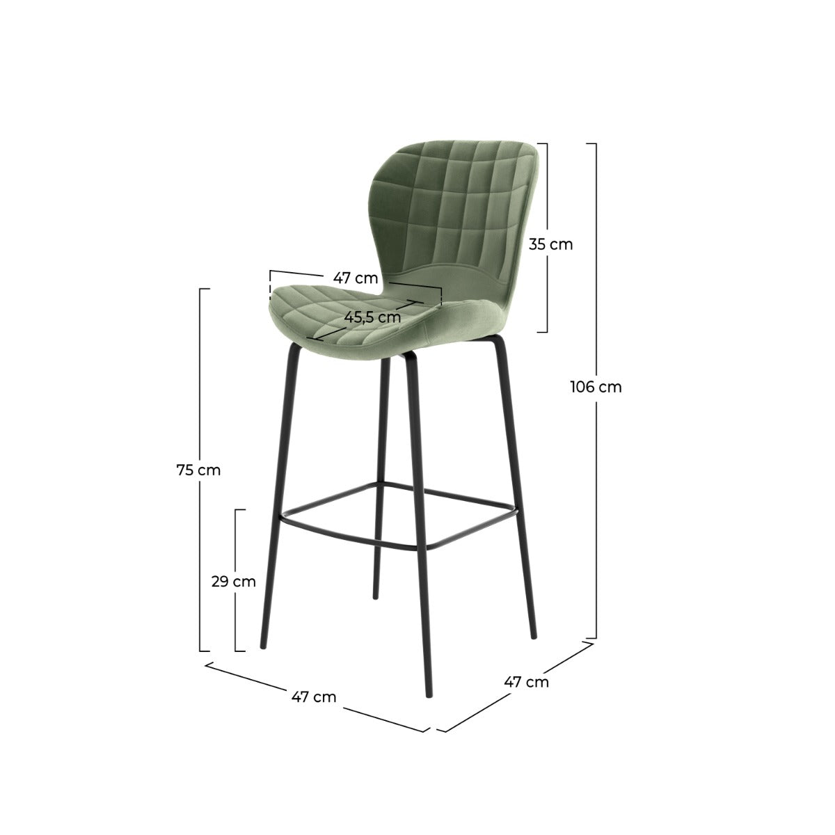 sedia da bar mazzia in velluto verde 75 cm set di 2