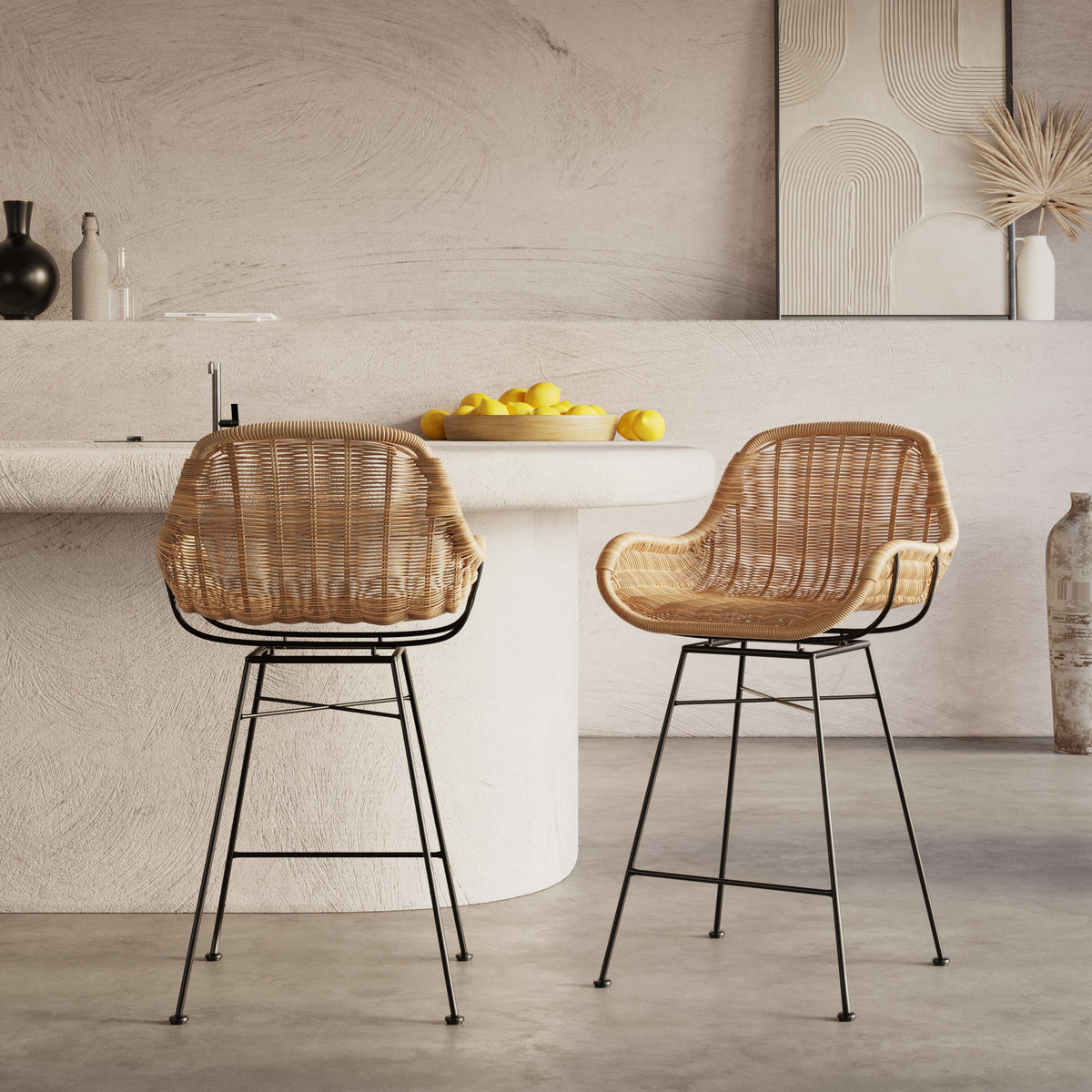 chaise de bar mi hauteur 65 cm resine tressee naturelle lot de 2