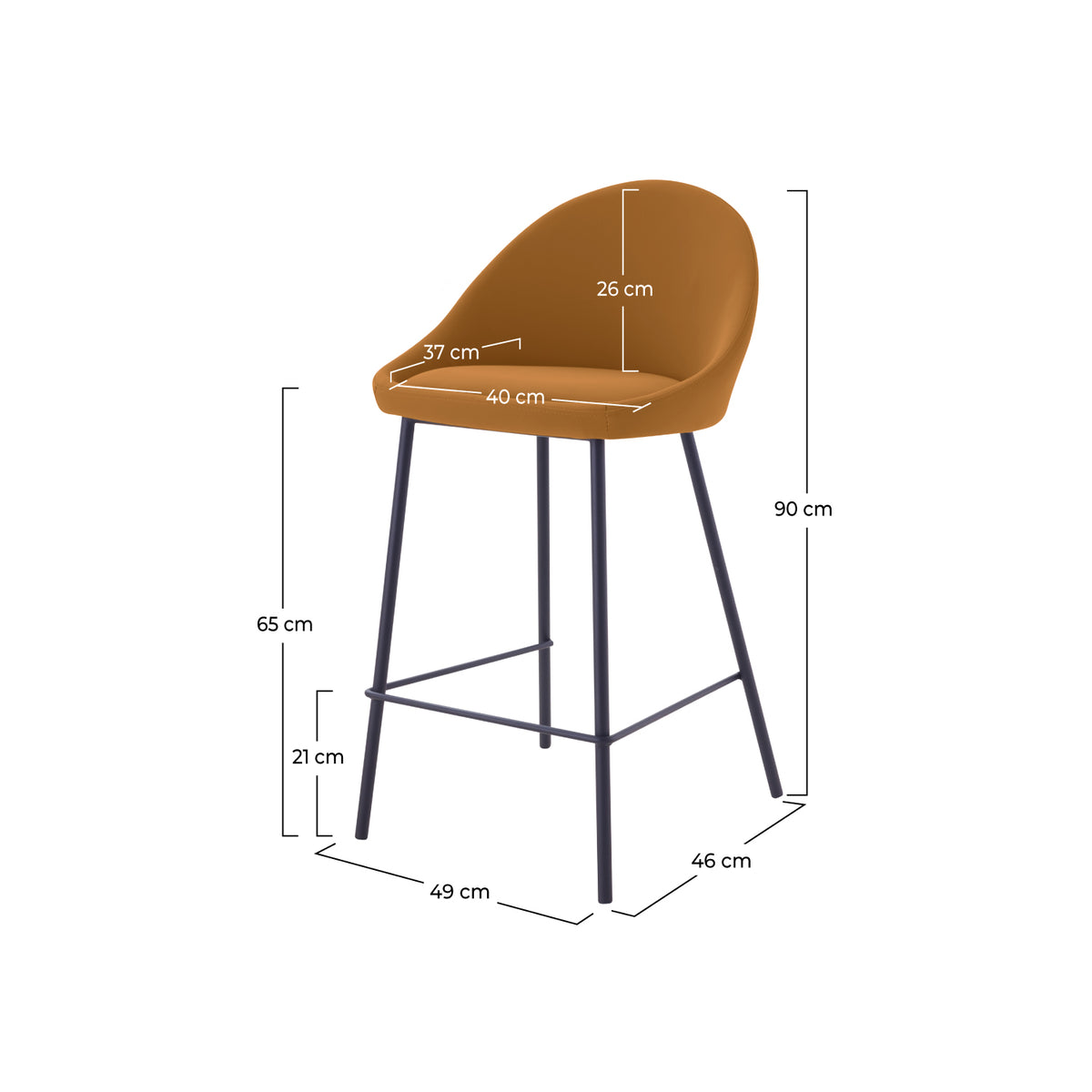 chaise de bar mi hauteur cannelle misty 65 cm lot de 2